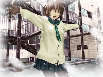 Snow Day, winter, brown, seifuku, snow, original, building, gloves, hair HD wallpaper