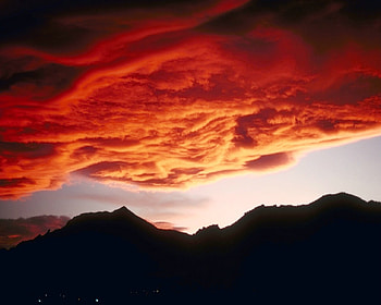Red Clouds Above Mountains, red, clouds, sky, mountains, silhouette HD wallpaper