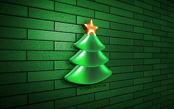 3D xmas tree, , green brickwall, Christmas decorations, Happy New Year, Merry Christmas, xmas tree, 3D art, christmas tree, xmas decorations HD wallpaper