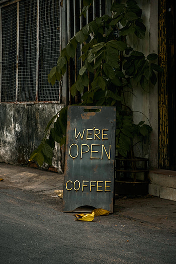 Coffee, Words, Inscription, Sign, Signboard, Open, It's Open HD phone wallpaper