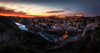 Toledo, Spain at Sunset, Cityscapes, Rivers, Nature, Sunsets, Spain, Clouds, Sky HD wallpaper