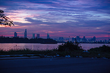 Cities, Rivers, Night City, City Lights, Skyscrapers HD wallpaper