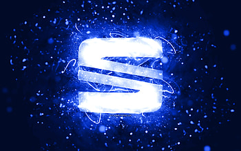 Seat dark blue logo, , dark blue neon lights, creative, dark blue abstract background, Seat logo, cars brands, Seat HD wallpaper