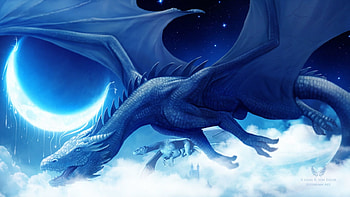 Dragon, blue, wings, white, ellysiumn, moon, fantasy, luna, luminos HD wallpaper