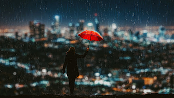 Catch The Rain , artist, artwork, digital-art, rain, umbrella, alone, deviantart HD wallpaper