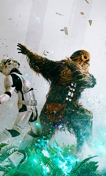 Return of the Jedi, Chewbacca vs Stormtrooper, Intense battle, Memorable scene HD phone wallpaper