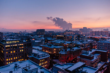 City, apartments, roof, evening, sky HD wallpaper