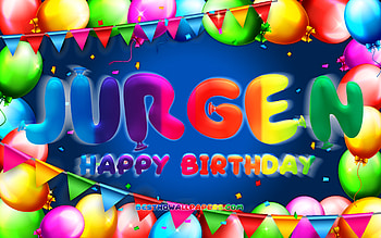 Happy Birtay Jurgen, , colorful balloon frame, Jurgen name, blue background, Jurgen Happy Birtay, Jurgen Birtay, popular german male names, Birtay concept, Jurgen HD wallpaper