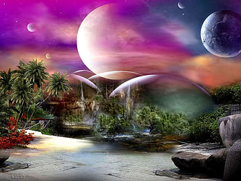 Different Worlds, artwork, purple, planets, landscape, sky, nature HD wallpaper