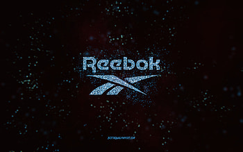 Reebok glitter logo, , black background, Reebok logo, blue glitter art, Reebok, creative art, Reebok blue glitter logo HD wallpaper