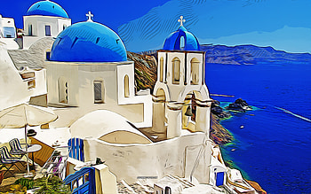 Santorini, Greece, , vector art, Santorini drawing, creative art, Santorini art, vector drawing, Santorini panorama HD wallpaper