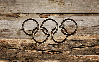 Olympic rings wooden sign, , wooden backgrounds, Olympic rings symbol, creative, wood carving, Olympic rings HD wallpaper