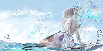 Fantasy girl, white, fantasy, art, girl, water, xiye, blue, xi ye, summer, vara HD wallpaper