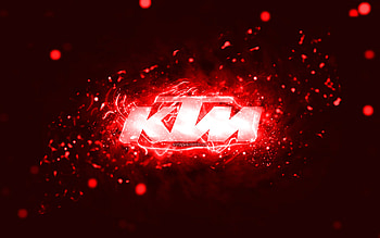 KTM red logo, , red neon lights, creative, red abstract background, KTM logo, brands, KTM HD wallpaper