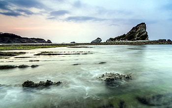 Nature, Sea, Rocks, Shore, Bank, Fog, Colors, Color, Mainly Cloudy, Overcast, Stranded, Shallow, Reefs HD wallpaper