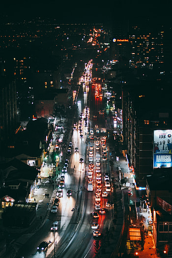 Cities, Cars, Building, Lights, View From Above, Dark, Night City, Street HD phone wallpaper