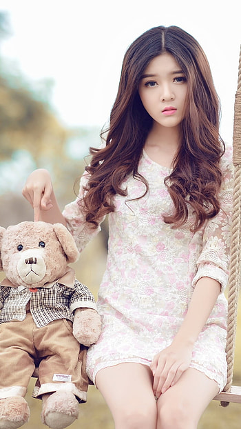 Cute For Girls, China, Girl, Teddy Bear HD phone wallpaper