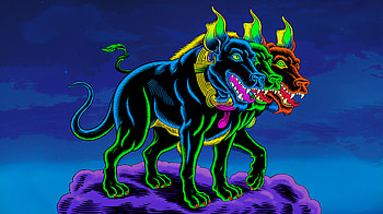 Vibrant Cerberus: Stunning Ultra, cerberus, mythical creature, colorful art, fantasy HD wallpaper