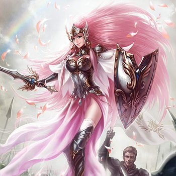 Pink Knight, shield, sword, cute, knight, beautiful, pink hair, armor, woman, lady, fantasy, abstract, pretty, weapon, lovely, fantasy woman, female HD wallpaper