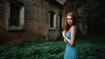 Blue Dress Red Hair , girls, model HD wallpaper