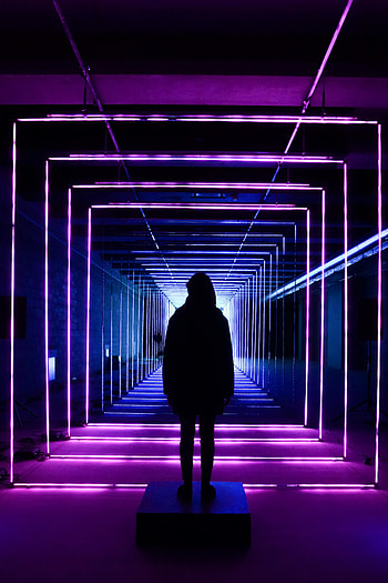 Neon lights, tunnel, silhouette, girl HD phone wallpaper