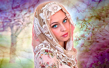 Beautiful Veiled Lady, Softness, Fantasy girl, eyes, veil, Colors, pretty face, beauty HD wallpaper