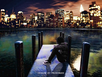 i_am_alone, night, shadow, city, alone, grass, lake, reflection, light, building, sky, water, cloud HD wallpaper