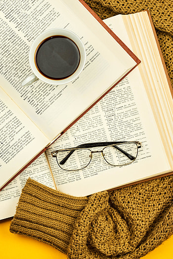 Coffee, Miscellanea, Miscellaneous, Text, Book, Glasses, Spectacles, Sweater HD phone wallpaper