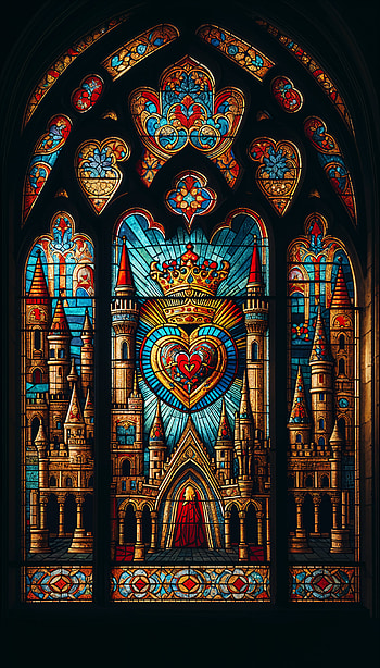 Enchanted Stained Glass: A Magical , stained glass, window, castle, crown HD phone wallpaper