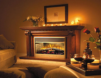 Romantic evening, foreplace, flames, , armchairs, chairs, red wine, glass, candles, rug, wineglass, frame, vase, romance, bottle, wood, lights, logs, romantic, flowers, fore, wine, roese HD wallpaper