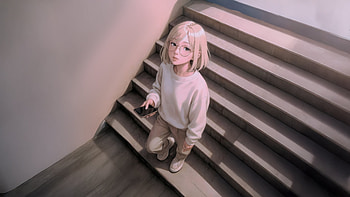 Blonde Girl On Stairs With , blonde, girl, stairs, , artist, artwork, art, digital-art, ai HD wallpaper