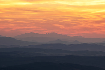 Sunset, horizon, mountains, minimal, nature HD wallpaper