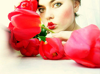 Lipstick Pink, pink tulips, lips, flowers, tulips, woman HD wallpaper