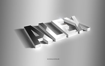 Alex, silver 3d art, gray background, with names, Alex name, Alex greeting card, 3d art, with Alex name HD wallpaper