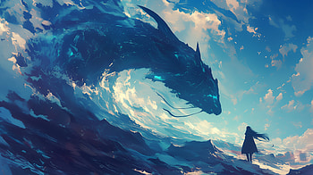Epic Water Dragon Anime by the Sea, water dragon, sea, Anime HD wallpaper