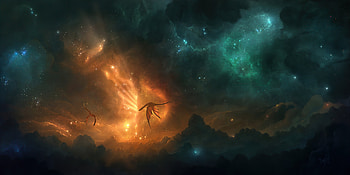 Dragons Among The Stars , dragon, artist, artwork, digital-art, deviantart HD wallpaper