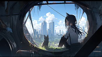 Serene Views: Anime Art Original, AI Art, Anime, Original HD wallpaper