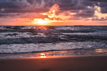 Nature, Sunset, Sea, Clouds, Waves, Beach HD wallpaper