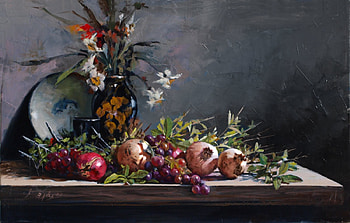Vintage Look, table, vegetables, grapes, vase, cup, plate, flowers, herbs, still HD wallpaper
