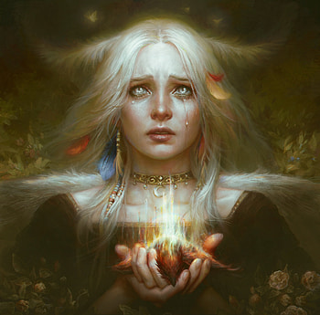 Sorrow, pendant, golden, art, tears, girl, hand, jewel, moon, fantasy, anastasia serova, yellow, luna, face, luminos HD wallpaper