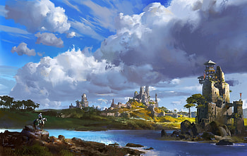Fantasy, blue, art, ling xiang, luminos, water, cloud HD wallpaper