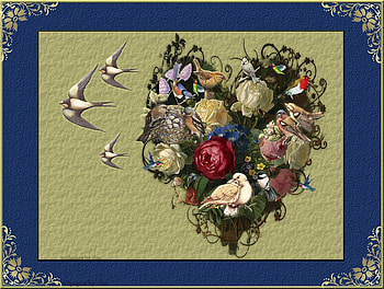 Heart of Birds and Flowers, blue, birds, valentines, love, green, flowers, new, heart, victorian HD wallpaper