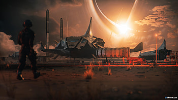 eclipse, Sci Fi, spaceship, landscape, person HD wallpaper