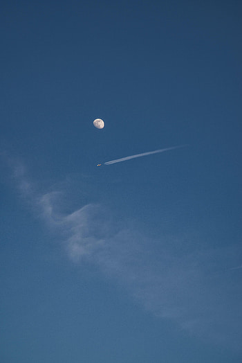 Nature, Sky, Clouds, Moon, Plane, Airplane, Full Moon HD phone wallpaper