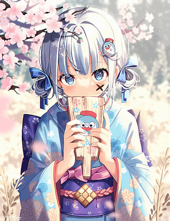 Gawr Gura in kimono, art, gawr_gura, waifu, anime_, , anime, hololive HD phone wallpaper