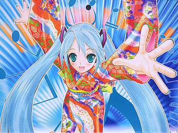 Hatsune Miku, awesome, song notes, nice, hatsune, aqua eyes, music notes, notes, sexy, twintail, hot, girl, singer, aqua, traditional, anime, pretty, virtual, blue, colorful, kimono, song, cute, vocaloid, beauty, miku, music, vocaloids, program, japanese, beautiful, diva, aqua hair, cool, idol HD wallpaper