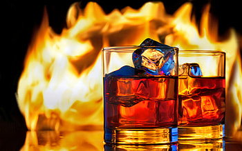 Whisky, Glass, Food, Drink, Fire, Ice HD wallpaper