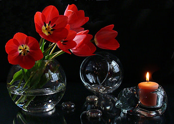 Flowers, Miscellanea, Miscellaneous, Candle, Glasses, Goblets HD wallpaper