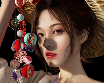 Girl, frumusete, art, asian, iamring ne, fantasy, red, face, luminos, ianring ne HD wallpaper