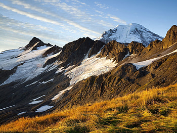 Nature, Grass, Mountains, Snow, Slopes HD wallpaper
